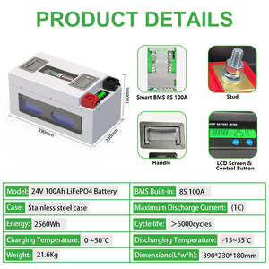 Литий-ионный аккумулятор CERRNSS 25.6В 12В 100Ач 150Ач 200Ач 280Ач, металлический корпус, с BMS, 24В LiFePO4, элементы 3.2В, комплект для солнечных систем - Product Image 2