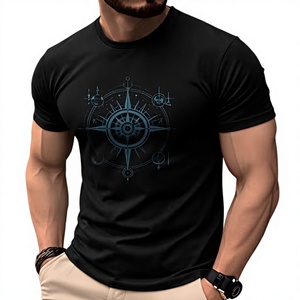 T-shirt 100 % coton pour homme, manches courtes, léger, doux, tricoté, motif géométrique, coupe classique, polyvalent, col basique, décontracté, été - Product Image 2