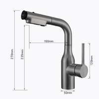 Robinet de cuisine moderne classique en chrome, à rotation à 360°, avec noyau en céramique magnétique, à poignée unique, finition brossée, à extraction, eau chaude et froide, montage sur plan de travail
