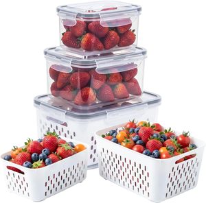 Stapelbare Plastik-Aufbewahrungsbox mit Gemüsefilter und Obst-Frischhaltebox für Kühlschrank BPA-frei Lebensmittelecht - Product Image 1