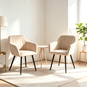 Chaise de salle à manger rembourrée moderne avec pieds en métal noir, assise en tissu, mobilier pour la maison - Product Image 2