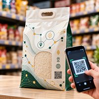 Sac d'emballage pour riz imprimé sur mesure à huit soudures latérales, pochette en plastique de qualité alimentaire avec poignée, fermeture éclair et fenêtre transparente pour céréales et riz