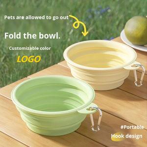 Tazón de Comida y Agua Plegable de Silicona con Patrón de Macaron, Impermeable, 2 en 1, Portátil para Perros, Gatos y Animales Pequeños - Product Image 1