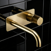 Robinet de lavabo mural encastré Weihao en laiton brossé doré, mitigeur monocommande eau chaude et froide pour salle de bain