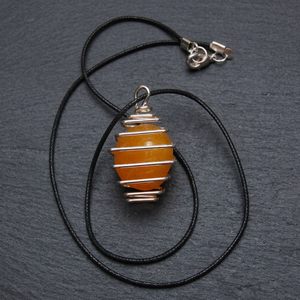 Handmade Yellow Onyx Oval Shape Carved Wire Wrapped Pendulum Necklace Black Cord <b>Silver</b> Clasp Love Theme Home Decoration - Product Image 3
