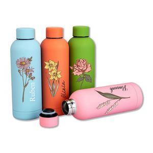 <b>Personalized</b> Name Birth Flower Stainless Steel Insulated Tumbler, Custom 17 Oz Travel & Gym <b>Water</b> <b>Bottle</b> for Women and Men - Product Image 1