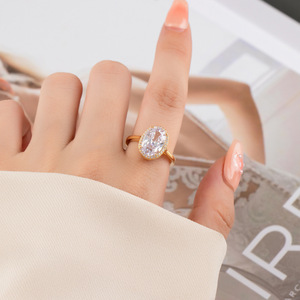 Micro Pave Zircon Oval Open Ring Adjustable Band Party Jewelry - Product Image 2