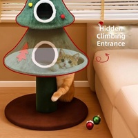 Woobulsland Grand arbre à chat en bois de style sapin de Noël, avec lit en forme de grotte, convient à toutes les saisons, griffoir en sisal