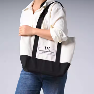 Unisex Custom Logo Eco-Friendly Weekender Canvas Tote <b>Bag</b> Reinforced Letter Handle Zipper Closure Perfect Shopping <b>Gift</b> for - Product Image 1