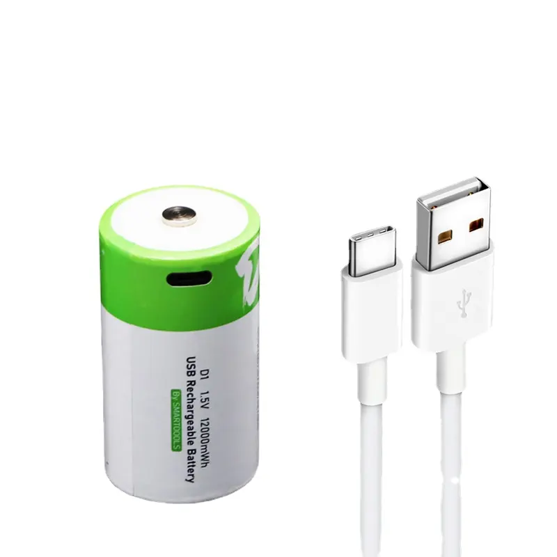 새로운 D 크기 12000mah Lifepo4 리튬 폴리머 배터리 1.5V D 충전식 USB 배터리 가스 밥솥 오븐 배터리 용 USB 케이블