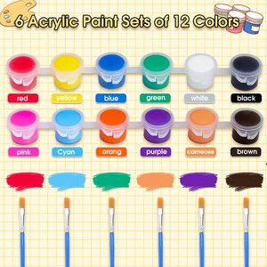 Juego de Mini tiras de pintura acrílica lavables promocionales populares, 12 tiras de pintura rellenas en 12 colores, 12 pinceles, 6 paletas de mezcla - Product Image 3
