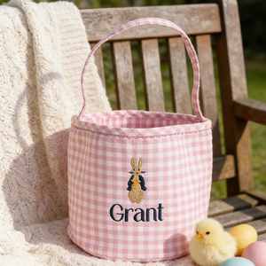 Cestas de <span class=keywords><strong>Huevos</strong></span> de Pascua Coloridas Personalizadas con Nombre de Conejito y Diseño de Cuadros Vichy para Regalos Infantiles - Product Image 5