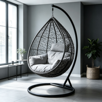 Surface tissée dense, base circulaire stable, chaise suspendue en rotin de jardin