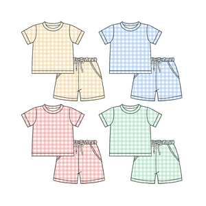 Conjuntos de Ropa Casual para Bebé Niño con Estampado a Cuadros Coloridos de Primavera/Otoño, Combinación para Hermanos, Venta al por Mayor, Algodón y Elastano - Product Image 1