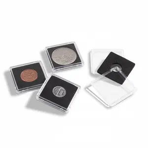 半美元尺寸亚克力硬币盒，用于收集器2x2便士储物盒方形硬塑料硬币夹，带黑色垫圈