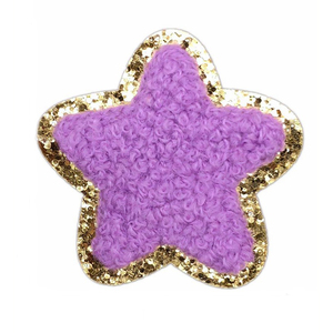 Apliques de moda Estrellas brillantes Parches de chenilla Pegar en el sombrero Ropa Logotipo de dibujos animados personalizado Hierro en parches de chenilla bordados - Product Image 2