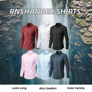 Camisas de Vestir Casuales de Satén Transpirable para Hombre RNSHANGER, Blancas y Negras, Manga Larga, Corte Regular, Formales de Negocios, de Poliéster, para Otoño - Product Image 2