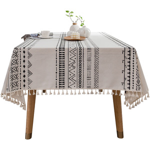 Mantel Rectangular de Lino y Algodón con Estampado Bohemio, Borlas, Impermeable, Lavable, Decoración para el Hogar, Comedor, Patrón Geométrico - Product Image 3