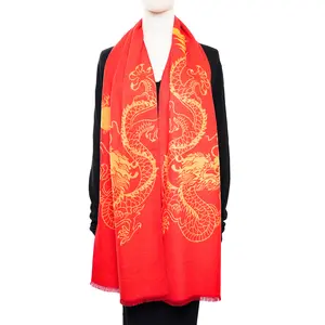 Can be customized with various patterns red chinese new year cashmere warm scarf for year of the dragon unisex scarf shawl