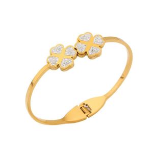 Bracciale in Acciaio Inossidabile con Due Fiori di Diamanti, Gioiello da Donna, Accessorio di Moda - Product Image 1