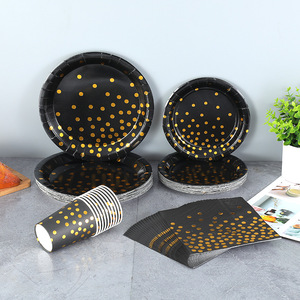 Scattered dots, black gradient hot foil <b>paper</b> plates, party supplies, disposable hot foil <b>paper</b> plates, <b>paper</b> cups, <b>paper</b> - Product Image 2
