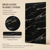 Panneau mural en PVC brillant imperméable aux UV MORLENX, marbre noir avec bordure dorée, pour les bureaux de direction et les murs décoratifs de salles de bain