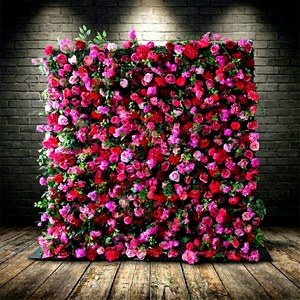Panel de pared de flores romántico y de ensueño para bodas, 8 pies x 8 pies, rosas rosas, hecho a mano, poliéster, reutilizable, artificial, 3D - Product Image 1