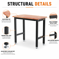Banc de travail en acier avec plateau en bois, support OEM, poste de travail debout, multiprise intégrée, pieds réglables
