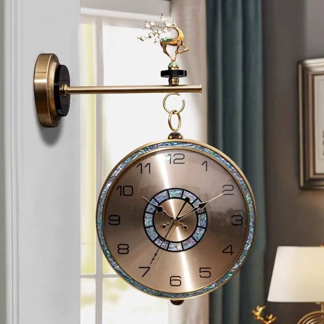 Modern Home Decor Silent Quartz Wall Clock Popular Double Sided 9127A Abalone Shell Design Plastic Metal Needle Display