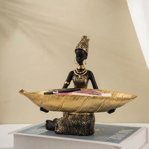 Unique <b>Resin</b> <b>Craft</b> - African Lady Statue with Leaf Tray for Home & Gift Decor - Product Image 2