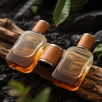 Flacon de parfum noir dégradé à bas prix Flacon de parfum carré de 30ml Flacon de parfum vide de 50ml avec emballage en boîte et couvercle en cuir