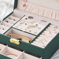 Boîte à bijoux en cuir PU avec miroir, organisateur à tiroirs multi-niveaux, étui rectangulaire doublé de velours pour boucles d'oreilles, bagues, cosmétiques