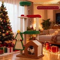 Arbre à chat de Noël tout-en-un avec griffoir en sisal, plateforme de saut, maison pour chat durable, résistante aux griffures, sans peluches, en carton, mignonne