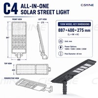 Lampe solaire LED tout-en-un Cishine pour extérieur, nouvelle conception, 60w 100w 120w 150w, avec panneau, étanche, pour autoroute