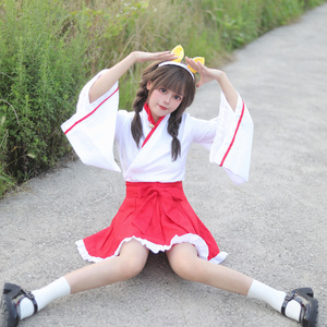 Zixiao Japanese Style <b>Witch</b> Cosplay Kimono Red Dress For Girls Children Anime Costume - Product Image 4