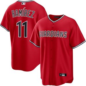Cleveland Guardians José Ramírez # 11 Camiseta de béisbol juvenil alternativa roja con cuello en V que absorbe la humedad para niños de 4 a 20 años - Product Image 1