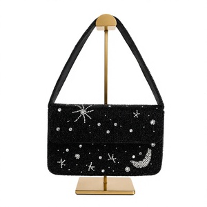 Pochette élégante en lin avec motif étoiles et lune en strass, bandoulière unique, sac de soirée de luxe imperméable fait main pour femme - Product Image 3