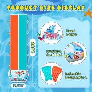 Toboggan aquatique à double voie avec imprimé océan, arroseur et matelas de chute pour le plaisir des enfants dans la cour - Product Image 2