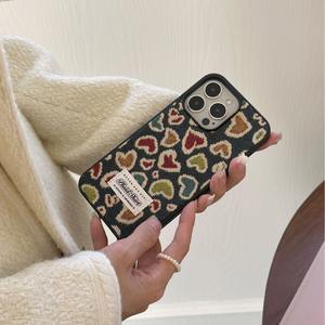 Tschick modello di amore tessuto denim carino adatto per <span class=keywords><strong>iPhone</strong></span> 16 15 14 13 12 Pro Max, cover posteriore protettiva morbida e anti-goccia - Product Image 4