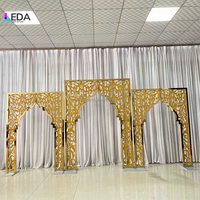Arche de mariage spectaculaire LEDA en acier inoxydable, support de toile de fond en métal doré, arche carrée pour la décoration d'événements