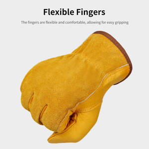 Guantes de Trabajo de Cuero para Hombre y Mujer, Guantes de Piel de Vaca con Puño Elástico, Guantes Cálidos de Invierno para Cortar Madera/Construcción - Product Image 6