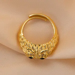 Hot Selling Owl Gold-Plated Ring Luxurious Zircon Jewelry Adjustable Opening Retro Fashion Simple Temperament High-End Ring