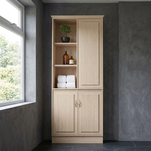 Mueble de Baño de Madera de Teca Rubio con Puerta Estilo Shaker y Estantes Laterales Abiertos - Product Image 2