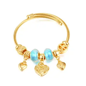 Twisted Love Heart Beaded Charms Fashion Jewelry 18k Gold Gold Filled Stainless Steel Bracelets Bangles For Women