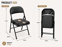 Chaise pliante portable avec siège et dossier rembourrés en PU, structure en acier renforcé, design peu encombrant pour les événements de bureau