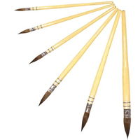 Ensemble de 6 pinceaux professionnels à poils d'écureuil de qualité supérieure avec manche en bois et pointe fine pour la peinture à l'aquarelle et la gouache, à absorption élevée