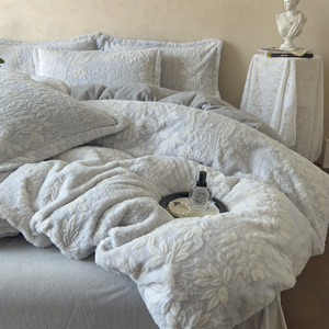 Set di Biancheria da Letto Lussuoso e Accogliente in Velluto Taffia, 4 Pezzi, Morbido e Spesso, per Letto <span class=keywords><strong>Matrimoniale</strong></span>, Copripiumino e Federe per l'Inverno, Misura King - Product Image 6