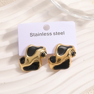 Boucles d'oreilles Jingciren Boutique transfrontalières, nouveau style simple et élégant, géométriques irrégulières, en acier inoxydable doré, finition huilée - Product Image 3