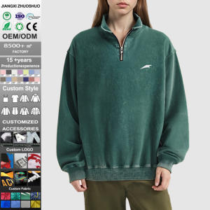 Sudadera de Cuello Alto <span class=keywords><strong>con</strong></span> Cierre de <span class=keywords><strong>Cremallera</strong></span> de un Cuarto, Lavada al Ácido, Vintage, Transpirable, Informal, <span class=keywords><strong>con</strong></span> Logotipo Personalizado Estampado, 100% Algodón de Punto - Product Image 1