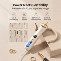 Kit de polissage d'ongles électrique portable en plastique à 3 vitesses réglables, perceuse à ongles rechargeable 3-en-1, lampe à ongles LED